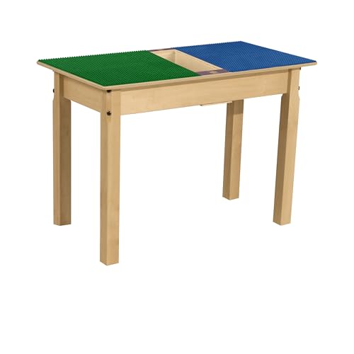 Time-2-Play Kids Activity Play Table, Compatible with Lego Bricks, Extra Sturdy Birch Plywood, 35" W X 15.5" D, Blue & Green, 22" Legs for Ages 6-9