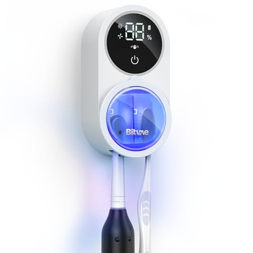 Bitvae Toothbrush Cleaner & Toothbrush Holder, Cleaning and Air Drying, LED Smart Screen, Rechargeable Wall Mount Toothbrush Holder for Bathrooms