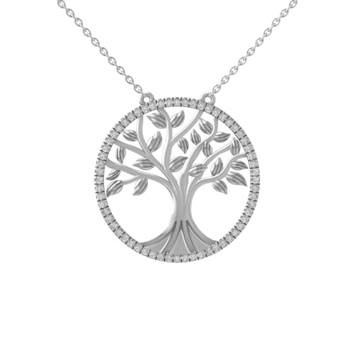 ARAIYA FINE JEWELRY 10K White Gold Lab Grown Diamond Tree Of Life Pendant with Silver Cable Chain Necklace (1/4 cttw, D-E Color, VS Clarity) 18"