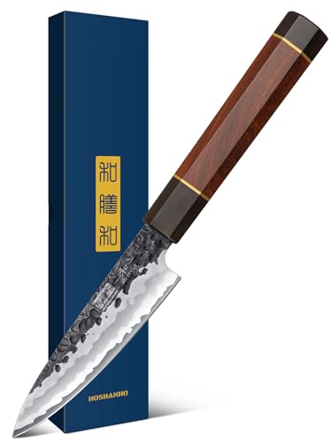 HOSHANHO Paring Knife 3.75 Inch Peeling knife, Razor Sharp Japanese High Carbon Steel Small Kitchen Knife, Hand Forged Fruit Knives for Peeling & Coring with Ergonomic Handle