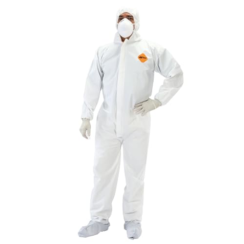 Tiger Tough Heavy Duty All Purpose Coverall, White Safety Suit for Superior Comfort & Protection, Large, 25-Pack
