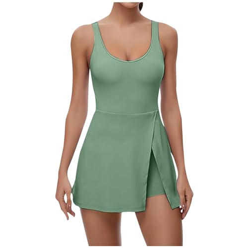 Two Piece Skirt Set Round-Neck Sleeveless Tennis Dress Built in Shorts Athletic Golf Dress with Shorts2 Piece Sets for Women Sexy Built in Shapewear Dress for Women