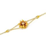 Santuzza 925 Sterling Silver Daisy Bracelet White Cubic Zirconia Enamel Yellow Flower Bracelet for Women