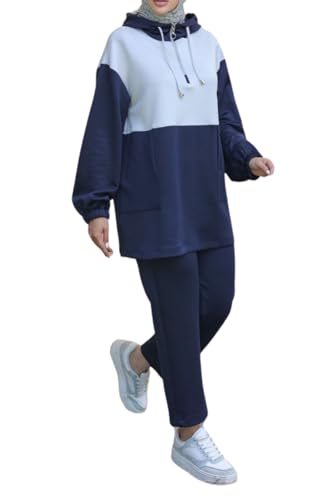 istanbul styles Modest Turkish Hijab Sportswear Set for Muslim Women - Stylish 2-Piece Tracksuit for Casual Comfort and Activewear (US, Alpha, Large, X-Large, Regular, Regular, Navy Blue)