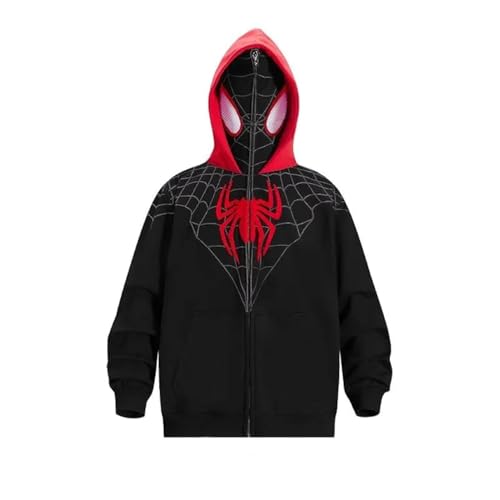 Dynict Men’s Spider Hoodies Unisex Oversize Goth Jacket Y2K Punk Streetwear Zip Up Hoodie Spider caps (X-Large,Hoodie)