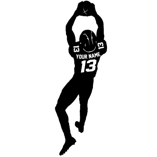 VWAQ Custom Football Player Wall Decal - Personalized Name Sports Sticker Vinyl Decor - CS48 (36" H X 12" W, Black)