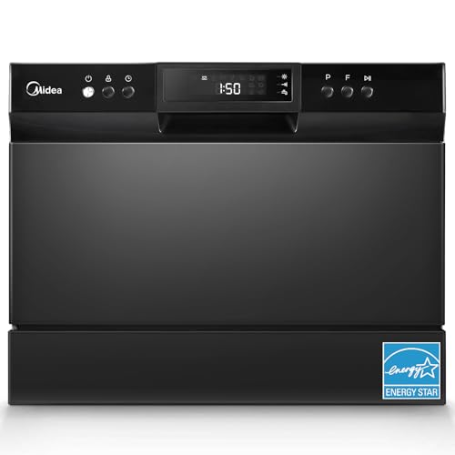 Midea MDC22P1ABB Table-top Countertop, Energy Star Portable Dishwasher, 6 Place Settings & 8 Washing Programs, Speed, Baby-Care, ECO& Glass, Dish Washer for Dorm, RV& Apartment, Black