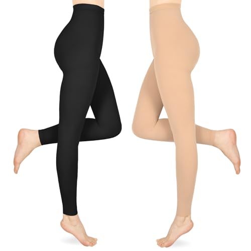 Compression Pantyhose for Women & Men, 2 Pairs 15-20mmHg Medical Graduated Compression Leggings, Opaque Footless Waist High Compression Stockings for Varicose Veins Edema Flight,Mix L