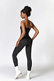 Womens Workout Sets Two Piece Seamless Stretch Cross Back Tank Top Matching Tummy Control High Waist Leggings Set 2 Piece For Women Gym Yoga Active Wear Outfits Athletic Work Out Clothes Black S