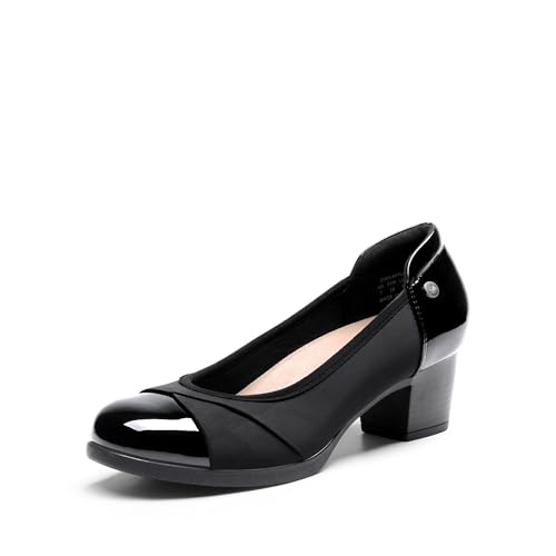 DREAM PAIRS Women's Pumps Low Chunky Block Closed Toe Shoes Work Comfortable Heels Round Toe Dress,Size 11,Black,DWUMPU2507