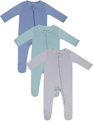 Jimonda Baby Romper Boys Girls Pajamas 2-Way Zipper Footies Unisex Zip-Up Sleepers Sleep and Play 0-24 Months (Pack of 3)