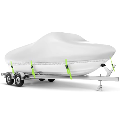 Boat Cover 24-26 ft, Waterproof 900D Heavy Duty Boat Cover, PU Marine Grade Polyester Boat Covers 24-26 ft, Fits Bass, V-Hull, Tri-Hull, Runabout, Jon, Fishing, Trailerable, Beam Width 135 inch
