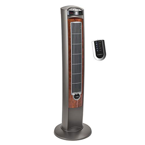 Lasko Oscillating Tower Fan with Remote, Quiet Floor Fans for Bedroom, 42", Woodgrain and Grey