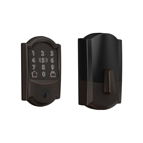 Schlage BE499WB CAM 716 Encode Plus WiFi Deadbolt Smart Lock, Keyless Entry Touchscreen Door Lock with Camelot Trim, Aged Bronze