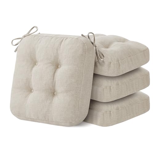 IASEAHK Chair Cushions, Foam Dining Chair Cushions, Tufted Indoor Chair Pads, Set of 4, 16.5' x 16.5' x 3.5', Beige