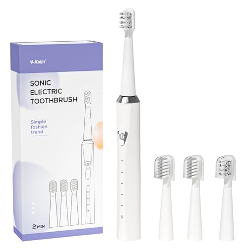 Y-Kelin V-Shaped Orthodontic Electric Toothbrush for Braces, Sonic Toothbrush with 2 Concave Replacement Heads and 2 Convex Replacement Heads, Soft Bristle, 5 Modes IPX7 Waterproof (White)