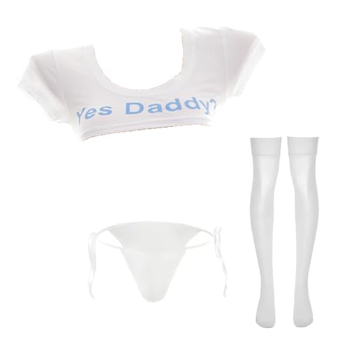 JasmyGirls Sexy Lingerie for Women Naughty Slutty Outfits Anime Cosplay Costume Femboy Clothes Lewd Yes Daddy Tank Top Mini T-Shirts White