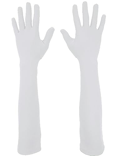 Howriis Men's and Women's Spandex Gloves Costume Halloween Cosplay Stretchy Long Gloves (White, 45cm)
