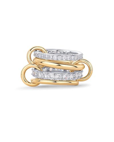 PAVOI 14K Gold Plated Mixed Metal Two Tone Stackable Ring for Women - Double Band Cubic Zirconia Interlocking Stackable Ring - Size 5