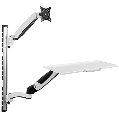 VIVO Sit-Stand Wall Mount Counterbalance Height Adjustable Monitor and Keyboard Workstation for Screens up to 27 inches, White STAND-SIT1KW