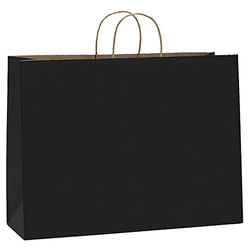 BagDream 100Pcs 16x6x12 Inches Kraft Paper Bags with Handles Bulk, Large Shopping Bags for Gifts, Grocery, Merchandise, Party Favor, Take-out, Recycled Black Black Paper Sacks