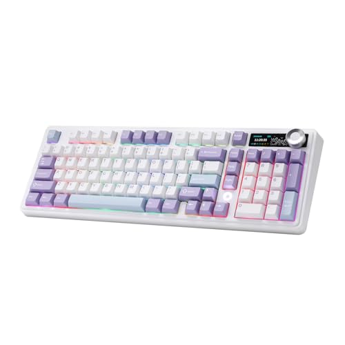 MIKIBY AJAZZ AK980 Mechanical Keyboard with Smart Display & Knob,98% Wireless Keyboard Tri-Mode BT/2.4G/USB-C, Hot Swappable, PBT Keycaps, with RGB Light for Win & Mac(Purple,Murad Switch)