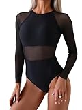 EsEiCo Women's Swim Summer Beach Black Mesh Long Sleeve Backless One-Piece Swimsuit Beachwear Bathing Suit For Women
