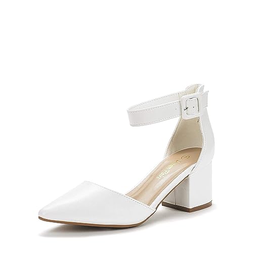 DREAM PAIRS Womens Low Heel Pump Shoes, White/Pu - 10 (Annee)