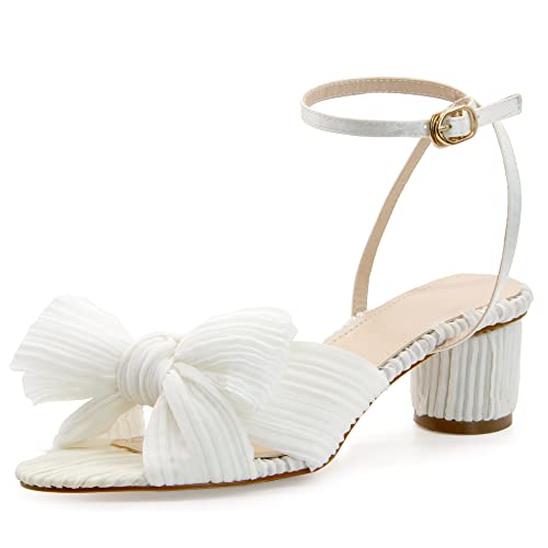 MUCCCUTE Women's Bow Knot Heeled Sandals Ankle Buckle Strap Chunky Heeled Open-toe Comfortable Wedding Party Fashion Heeled
