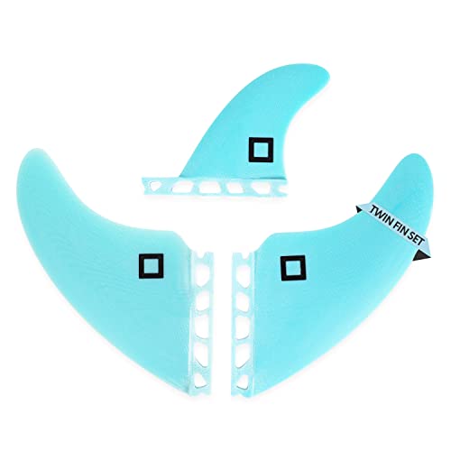 Surf Squared Twin Fin Set + Trailer Fin (2+1 Fins) - Solid Fiberglass for Lightweight Durability & Top Performance - Compatible with Futures Single Tab Surfboards, Shortboard, Fish - Mint