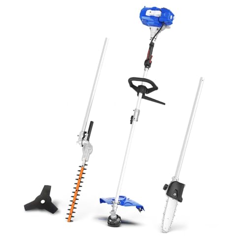 WILD BADGER POWER 26cc Weed Wacker Gas Powered, String Trimmer/Edger, Pole Saw, Hedge Trimmer and Brush Cutter Blade, 4-in-1 Multi Yard Care Tools, Rubber Handle & Shoulder Strap Included