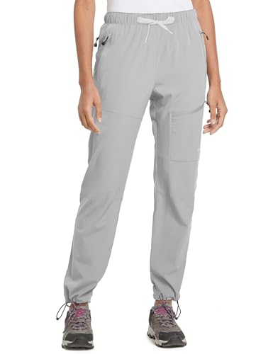 baleaf Women's Hiking Pants Quick Dry Water Resistant Lightweight Joggers Pant for All Seasons Elastic Waist Glacier Gray Size L