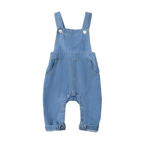 PURSKYY Baby Girls Overalls Jumpsuit Baby Denim Romper Outfits Infant Girls Jeans Jumper Bodysuit Newborn Jeans Overalls Baby Girls Bell Bottoms Playsuit, Blue, 3-6 Months