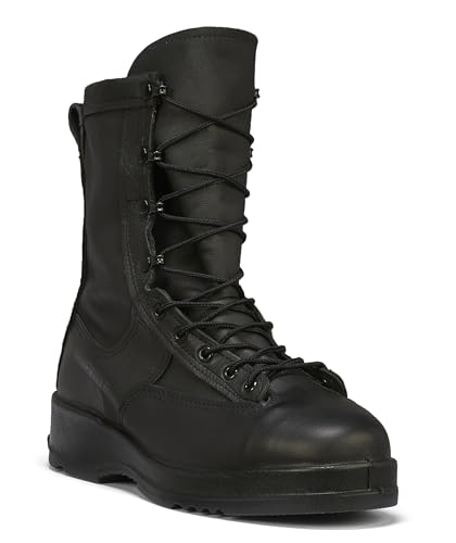 Belleville 8" Leather Waterproof Steel Toe Boots for Men - U.S Navy Flight EH Rated 200g Insulated with Gore-Tex - Vibram Fire & Ice Outsole - Berry Compliant Black Military Boots - 6