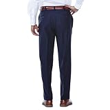 Haggar mens Eclo Stria Expandable-waist Pleat-front dress pants, Navy, 40W x 32L US