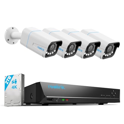 REOLINK 8CH 4K Home Security Camera System, 4pcs 5X Optical Zoom Wired PoE Security Cameras Outdoor, Spotlights for Color Night Vision, 8CH NVR 2TB HDD, Smart AI Detection, 2-Way Talk, RLK8-811B4