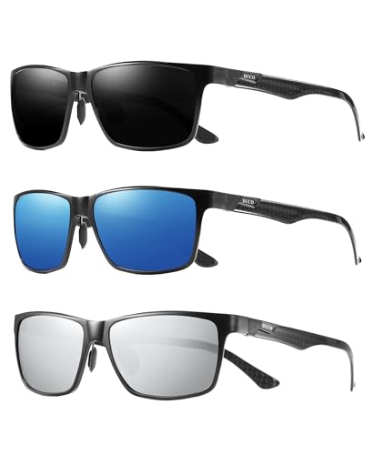 DUCO Men's Luxury Carbon Fiber Temple Polarized Sunglasses for Men Sports UV400 DC8206 3packs
