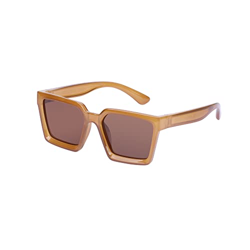 COCOSAND Kids Polarized Sunglasses TPE Stylish Retro Square Frame UV400 Protection for 5-12Y Boys Girls, Brown with Brown Lens