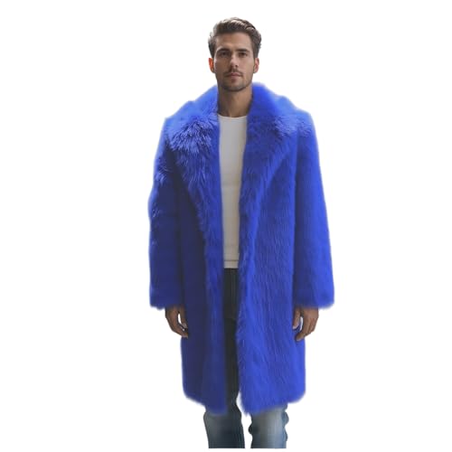 Colf Men's Winter Long Sleeve Turn Collar Faux Fur Coat Outwear Long Parka Jacket Overcoat (Blue,4X-Large)
