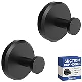HOME SO Suction Cup Hooks for Shower, Bathroom, Kitchen, Glass Door, Mirror, Tile – Loofah, Towel, Coat, Bath Robe Hook Holder for Hanging up to 15 lbs – Waterproof & Rustproof, Matte Black (2-Pack)