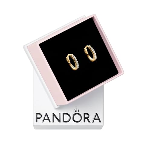 PANDORA Timeless Sparkling Huggie Hoop Earrings - Gift for Her - PANDORA Shine 14k Gold-Plated Earrings with Cubic Zirconia - With Gift Box