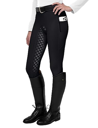 FitsT4 Sports Women's Full Seat Riding Tights Active Silicon Grip Horse Riding Tights Equestrian Breeches Black Size S