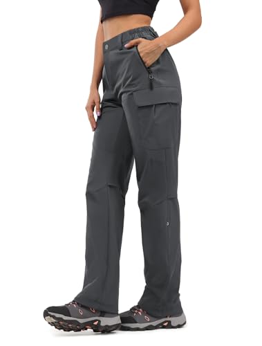 Moosehill Women's-Hiking-Pants-Cargo-Quick-Dry-Stretch-Lightweight Work Outdoor Pants with 5 Deep Pockets (Dark Grey, 12, 31in)