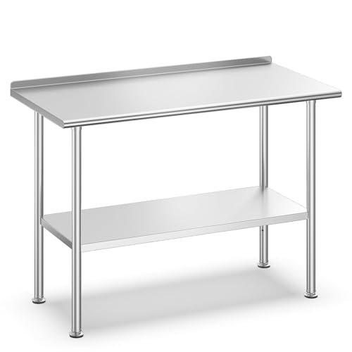 Atelicf All-Stainless Steel Prep Table, 24 X 48 Inches, with Rounded-Corner Backsplash and Adjustable Undershelf, Heavy-Duty for Outdoor Use,Restaurants,Hotels,Workshops,Kitchens,Gardens, and Garages