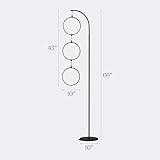 Brightech Nova Modern Floor Lamp Matches Living Room Décor - Contemporary Arc Tall Lamp with 3-Circle Ring-Style Pendant - Over The Couch Standing on Arching Pole - Eclectic- Black