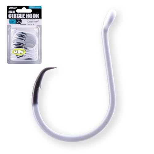 BKK Offset Heavy Circle Glow Hook | 8/0 | 25-Pack | 2X | Glow in The Dark | Needle Point