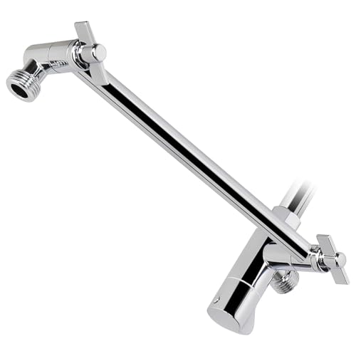 NearMoon Adjustable Shower Arm Universal Connection, Solid Stainless Steel Extension Arm, Adjust Angle to Upgrade Shower Experience, Easy to Install, Anti-leak (with Diverter Valve)
