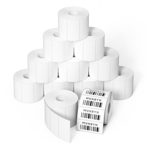 MUNBYN 2x1 Inch Thermal Sticker Labels, Address Barcode Self-Adhesive Label Paper for Direct Thermal Printer and Business, Shipping Mailing Name Rectangle White Stickers, 12000 Sheets/12 Rolls