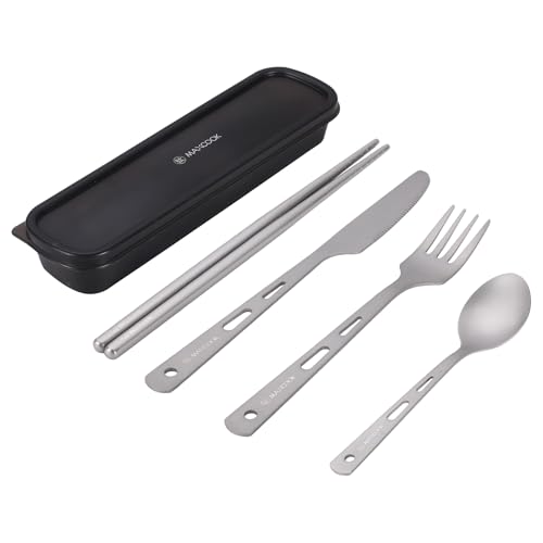 MAXCOOK Pure Titanium Utility Cutlery Set, Portable tableware titanium utensil set with case, Pure Titanium Table Spoon Fork Chopsticks Knife set for Outdoor Travel Camping Backpacking (Total 5 PCS)
