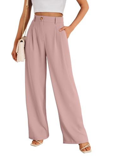 LILLUSORY Wide Leg Dress Work Pants Womens Palazzo Flowy 2025 Summer Spring High Waisted Professional Business Office Interview Outfits Bottom Wear Trousers Dressy Slacks Dusty Pink